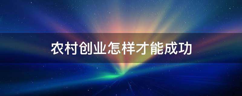 农村创业怎样才能成功