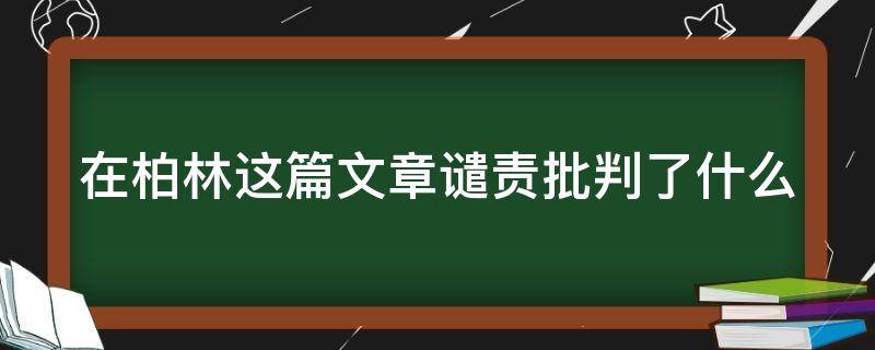 在柏林这篇文章谴责批判了什么