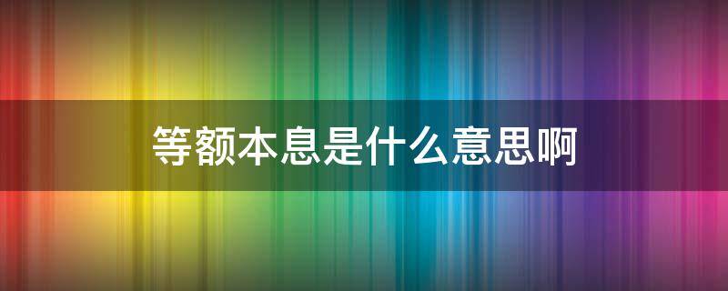 等额本息是什么意思啊