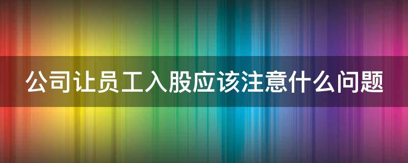 公司让员工入股应该注意什么问题