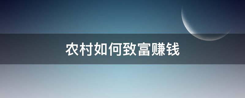 农村如何致富赚钱