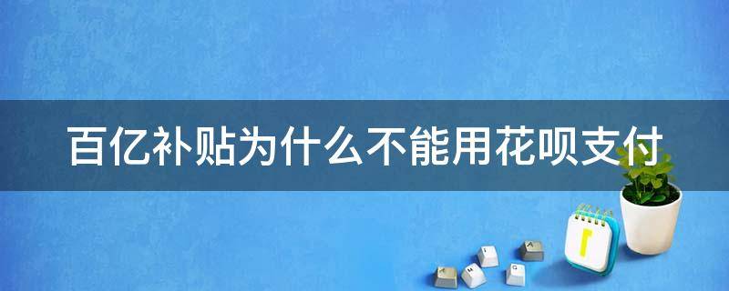 百亿补贴为什么不能用花呗支付