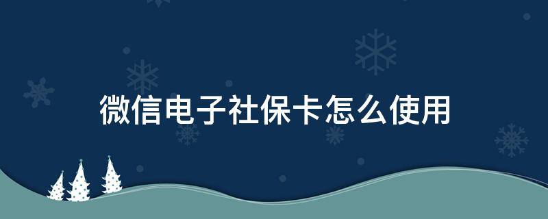 微信电子社保卡怎么使用