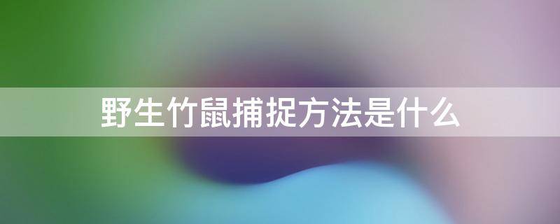 野生竹鼠捕捉方法是什么